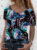 2022 new butter butterfly lady t shirt loose spring round neck casual elegant short sleeve blouse shirts women pullover tops