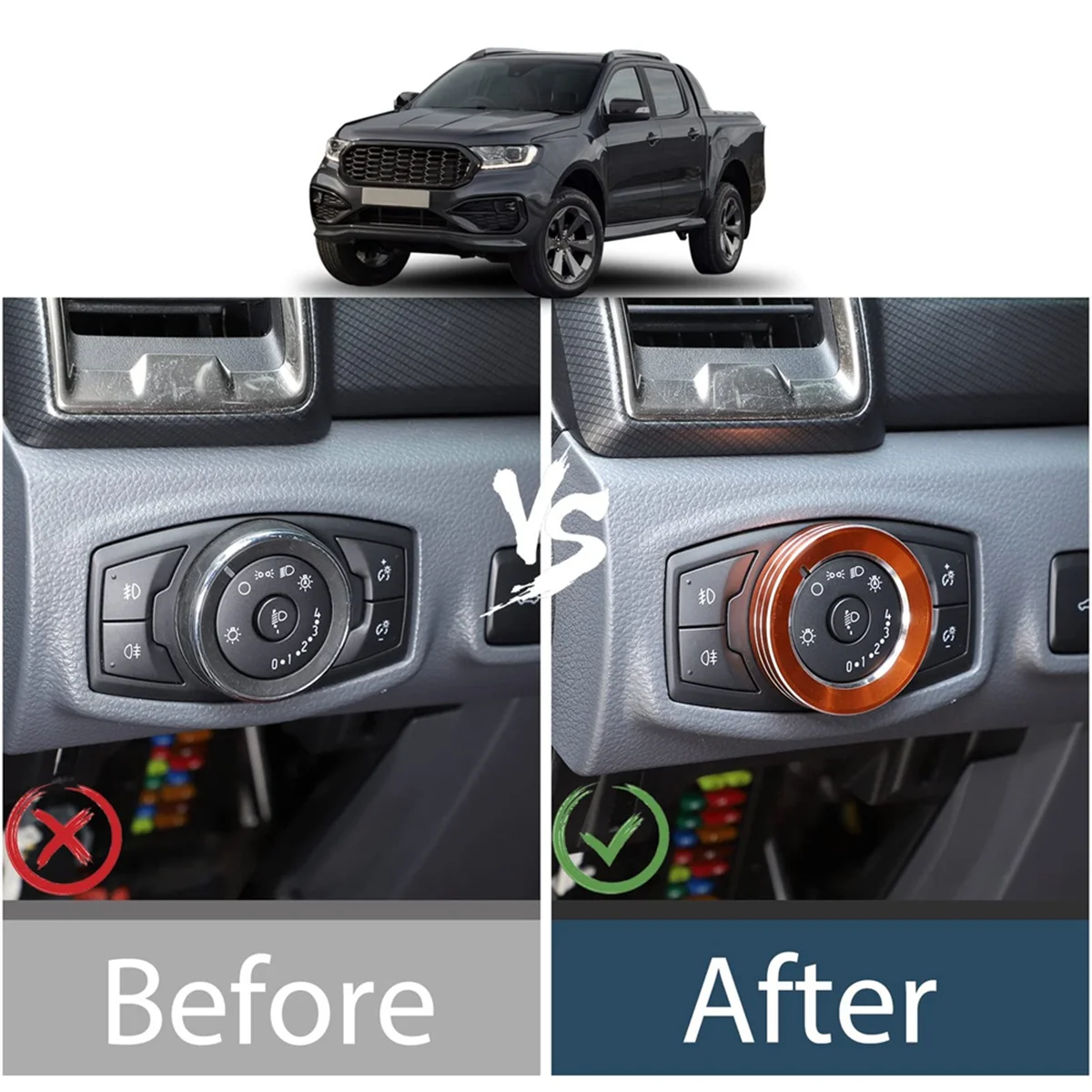 Для Ford Ranger 2015-2021 Переключатель фар/4WD Ручка Кольцо Крышка Отделка Декоративные