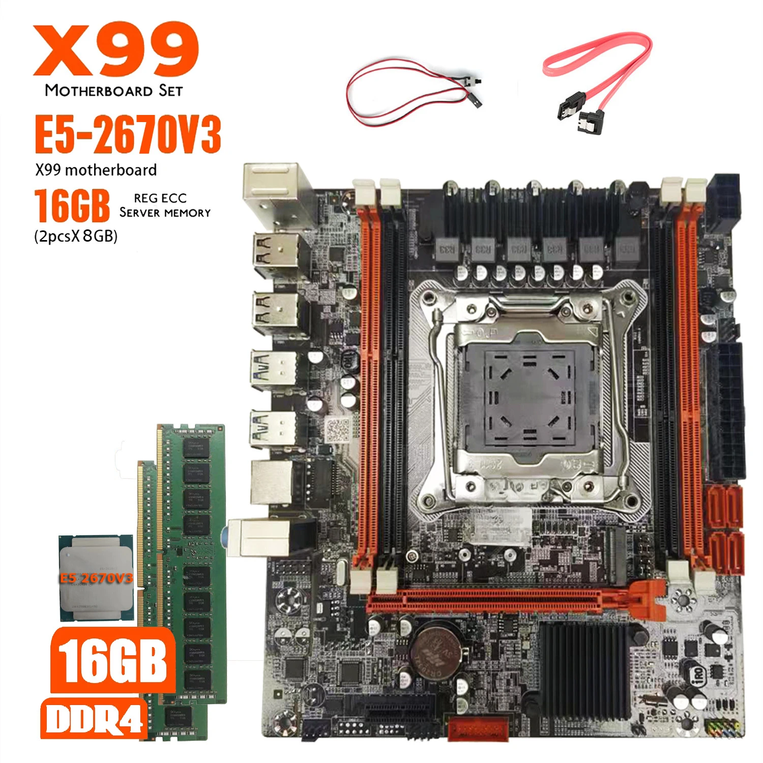 Новая основная плата X99 H 2670V3 CPU 2 8G ECC DDR4 игровая память многоразовый набор