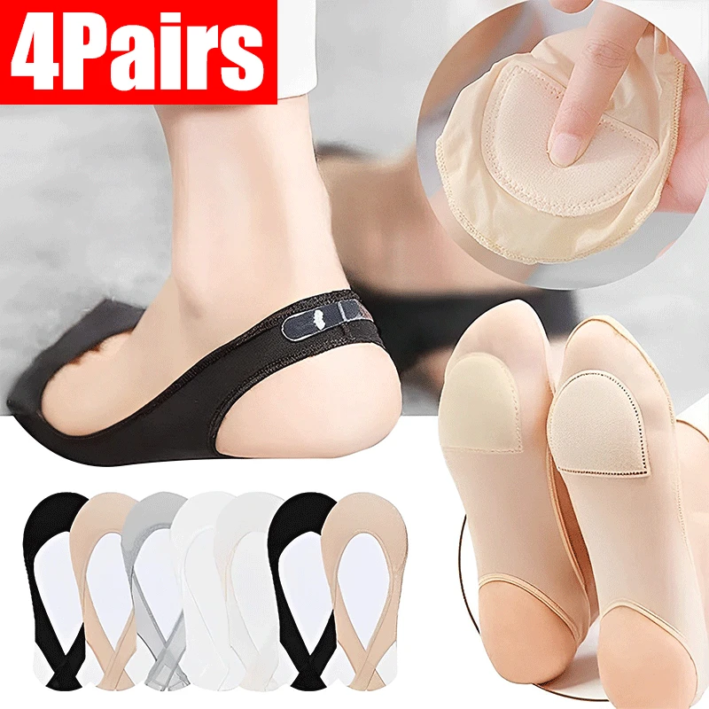 

4pairs Ultra-Thin Invisible Boat Socks Women Summer Non-Slip Silicone Socks High Heels Shoes Ice Silk Thin Half-Palm Suspender