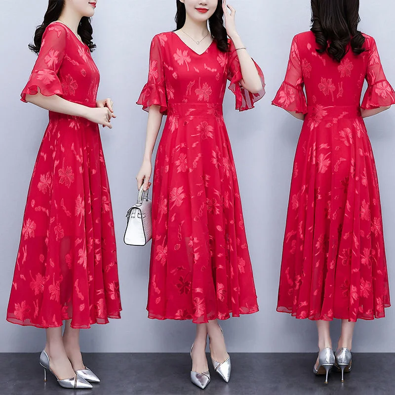 Платье-Макси женское шифоновое элегантное приталенное однотонное пляжное