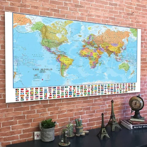 150x100 см карта мира с флагами страны, необычный настенный художественный постер, офисное украшение, школьные принадлежности для путешествий