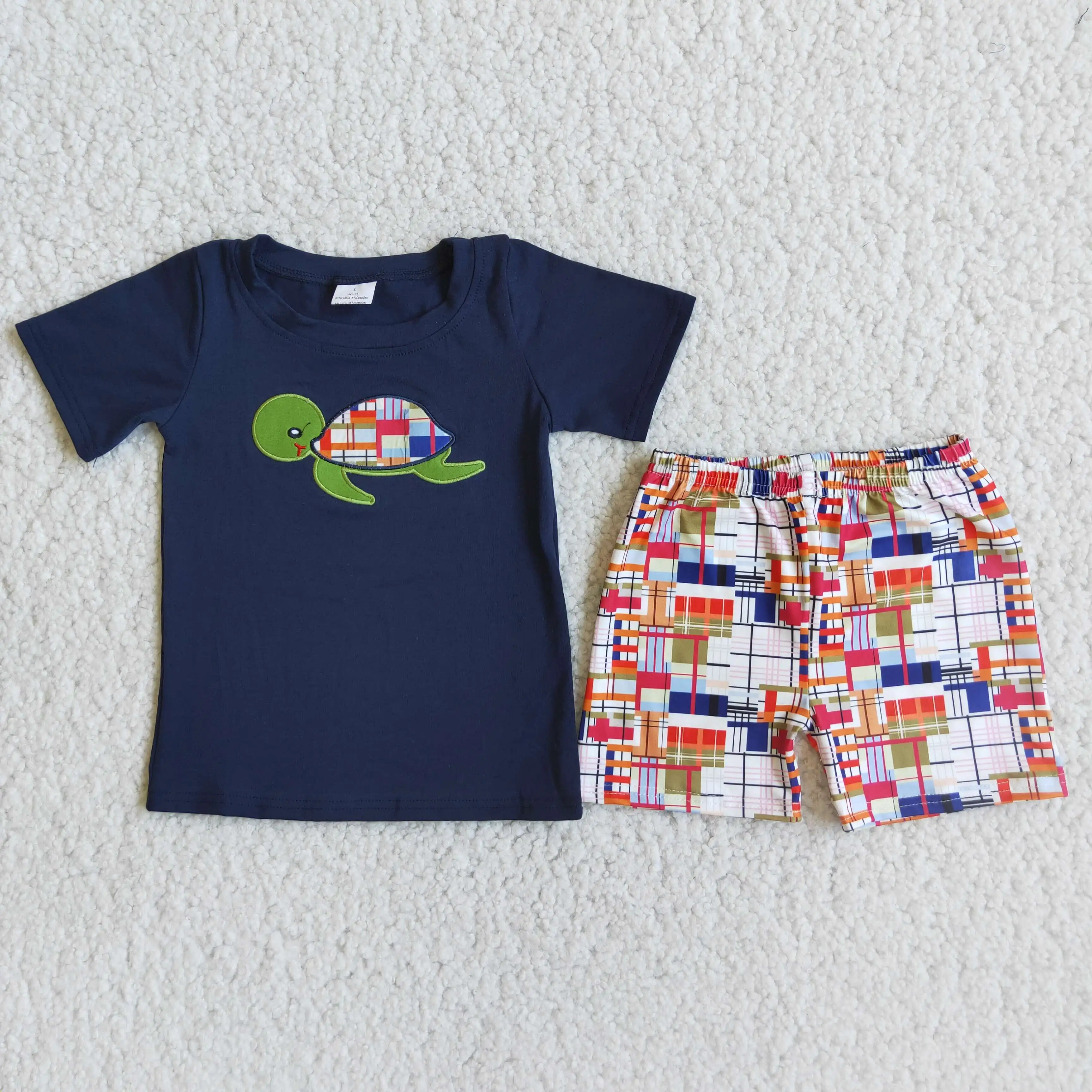 

Baby Boys Embroidery Sea Turtle Outfits Toddlers Summer Shirt Sets Cotton Shorts Kids Clothing Sets Children Boutique Wholesale