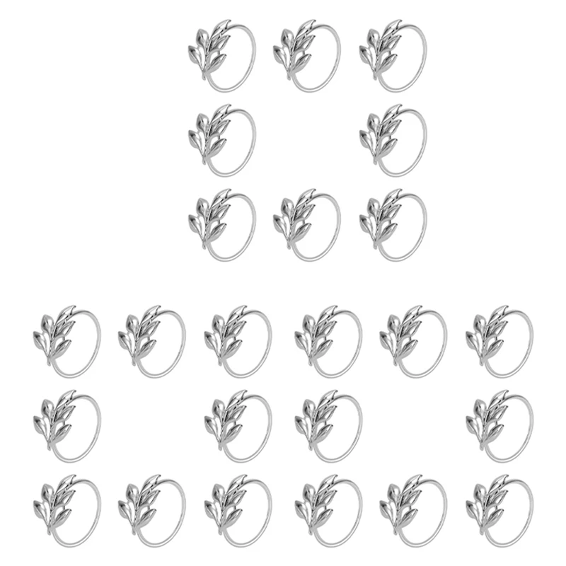 

24PCS Leaf Napkin Rings Metal Silver Napkin Holder Table Napkin Rings For Dinning Table Parties Everyday