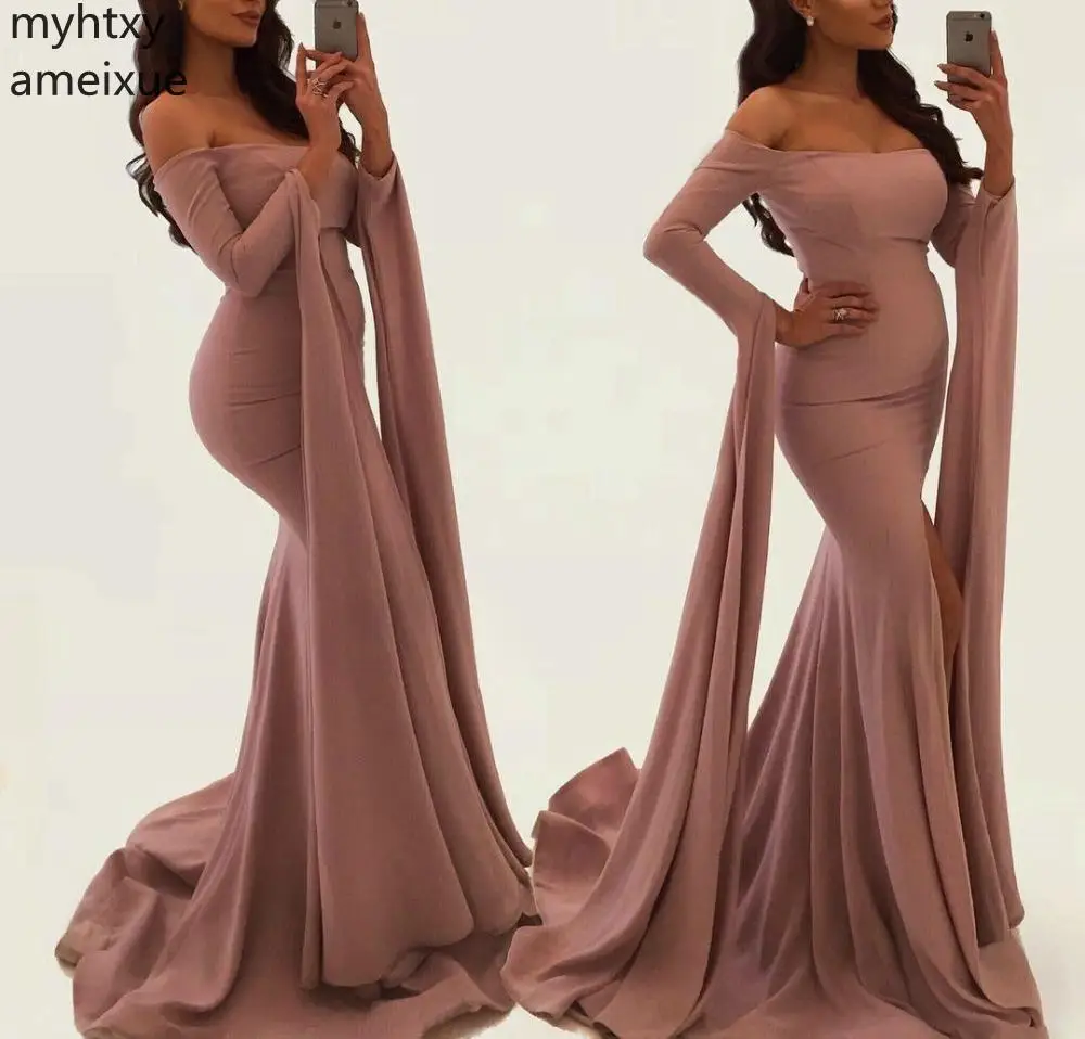 

2023 Mermaid Long Sleeves Split Sexy Evening Dresses Latest Saudi Arabia Dubai Off Wear Formal Party Prom Gowns Plus Size