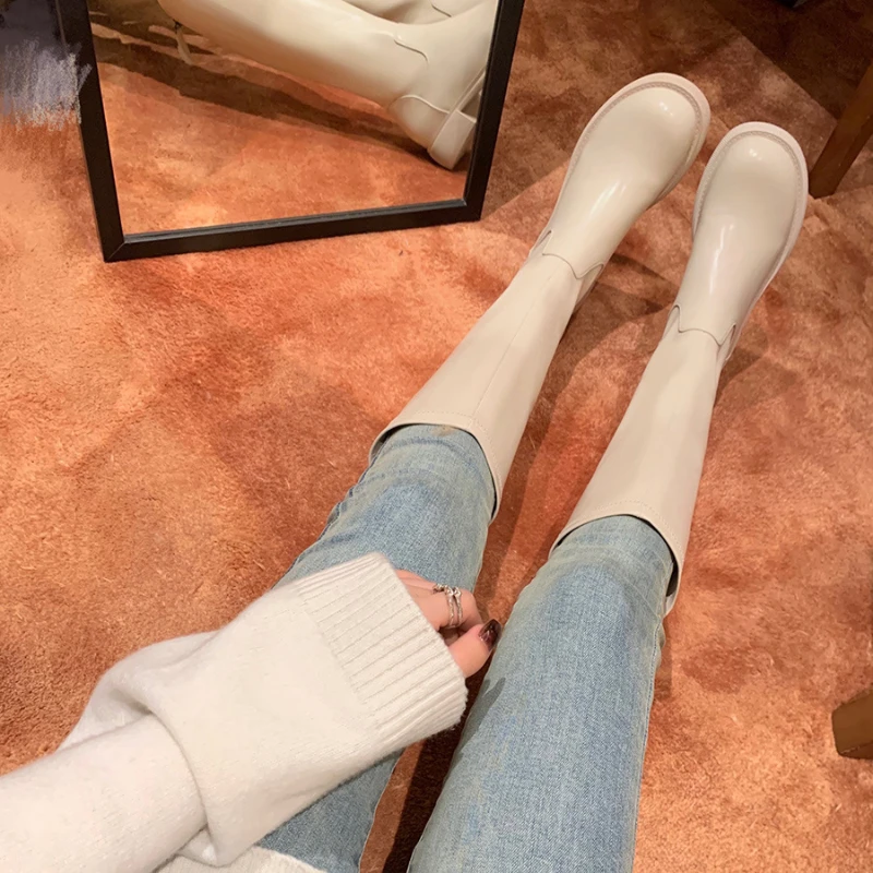 Сапоги 2022 женские на толстом каблуке с круглым носком тонкие большие размеры 34-43 -