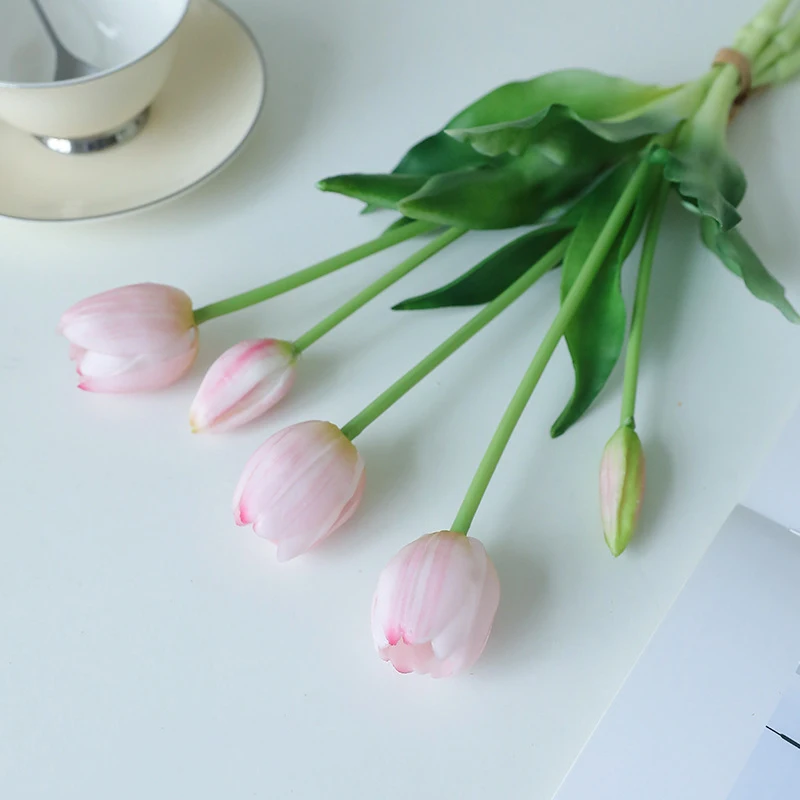 

5 шт. роскошный силиконовый настоящий сенсорный букет тюльпанов декоративные искусственные цветы украшение для гостиной Flores искусственные