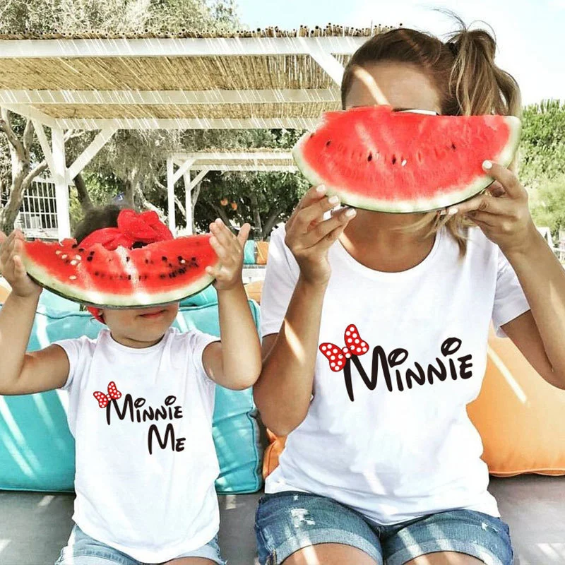 

2022 Cotton Family Matching Tops Clothes Mother Daughter Short Sleeve Cartoon Letter Print Shirts Mommy And Me Summer Clothing