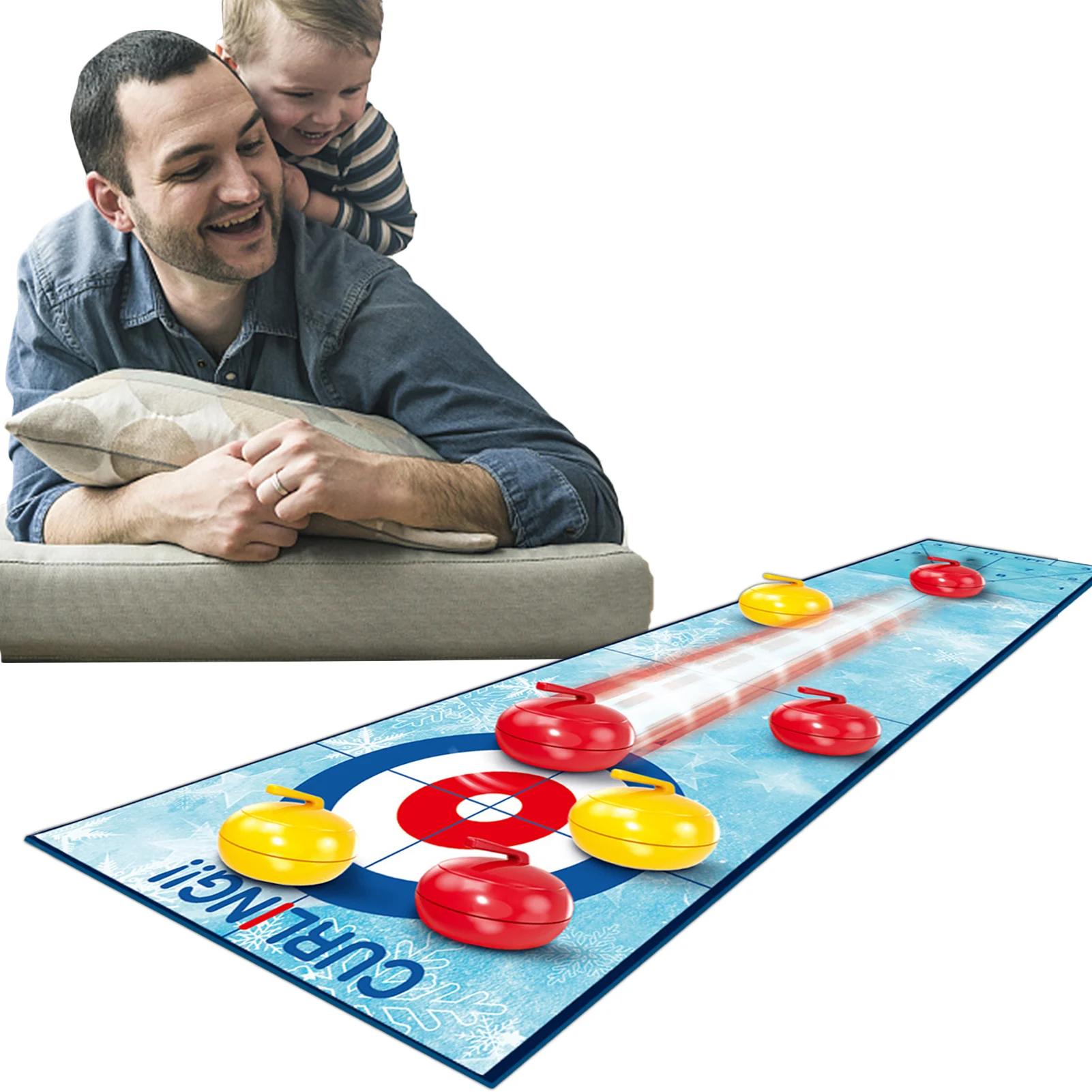 

Curling Board Game Set Portable Tabletop Bowling ToyIndoor Curling Sports Game With 1 Mat 6 Rollers Mini Tabletop Games For Home