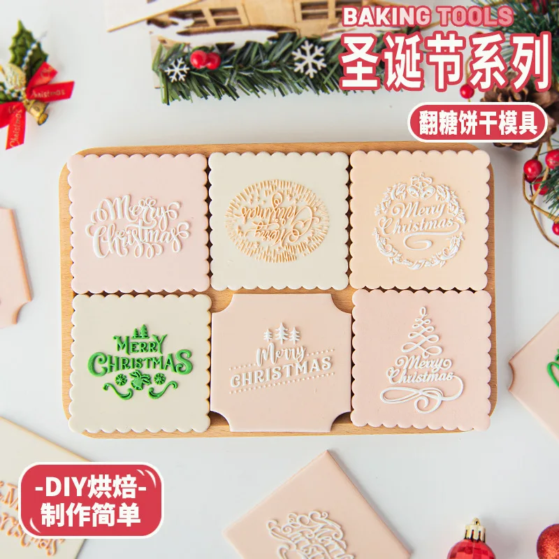 

Merry Christmas Pattern Fondant Pressed Stamper Holiday Dessert Decor Impression Biscuit Mold DIY Baking Tools Cookie Cutter New