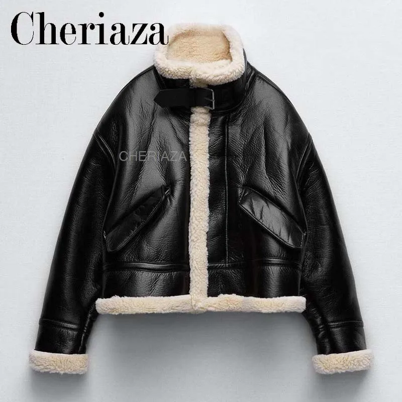 

CHeriaza Winter New Loose Thickened Brushed Faux Leather Jacket