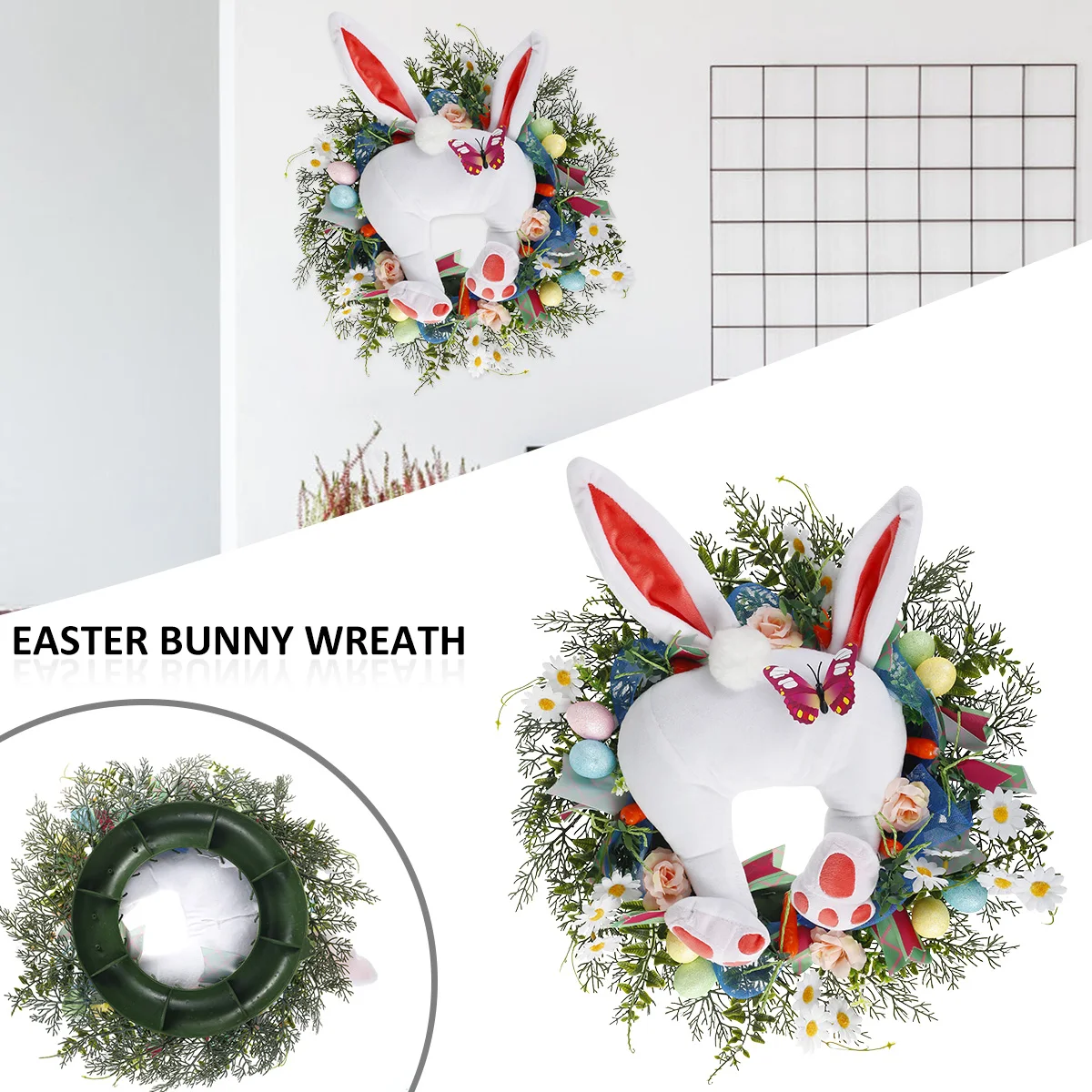 

Bunny Wreath Cute Rattan Bunny Wreath Handmade Easter Garlands Decoration Handmade Hanging Bunny Wreath Ornament