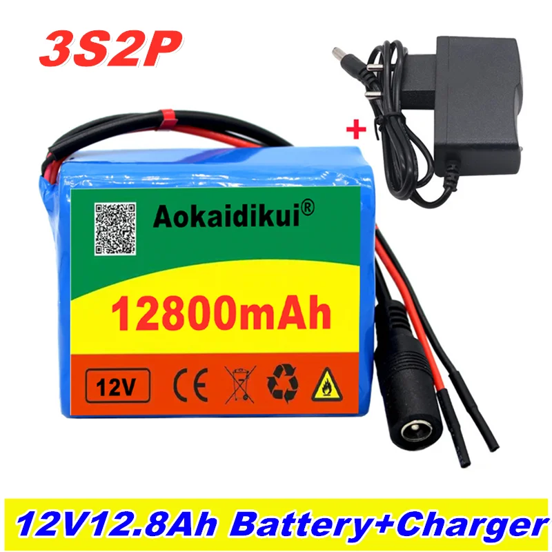 3S2P 12V 12800mah battery 18650 Li-Ion 12.8 Ah batteries with BMS lithium battery packs protection board +charger