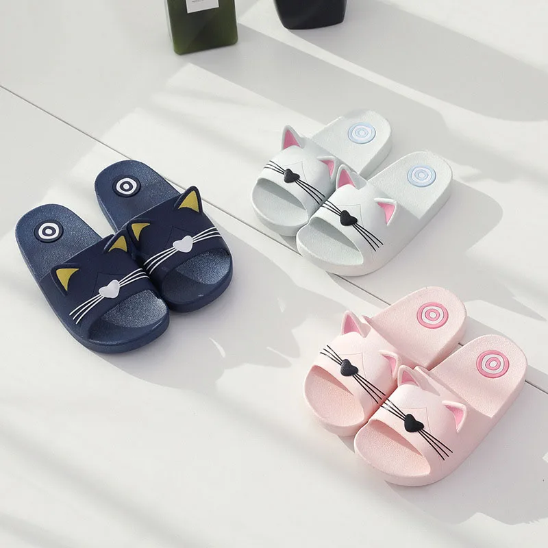 

Summer Slippers for Kids 2022 Indoor Fashion Soft Non-slip PVC Slides Cute Cartoon Cat Bathroom House Shoes Girls Boys F01271
