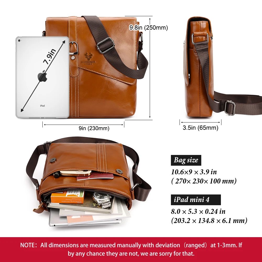 2023 New Genuine Leather Men's Messenger Bag Business Travel Shoulder Bag Male Luxury Crossbody Bags with Zipper Phone Pocket