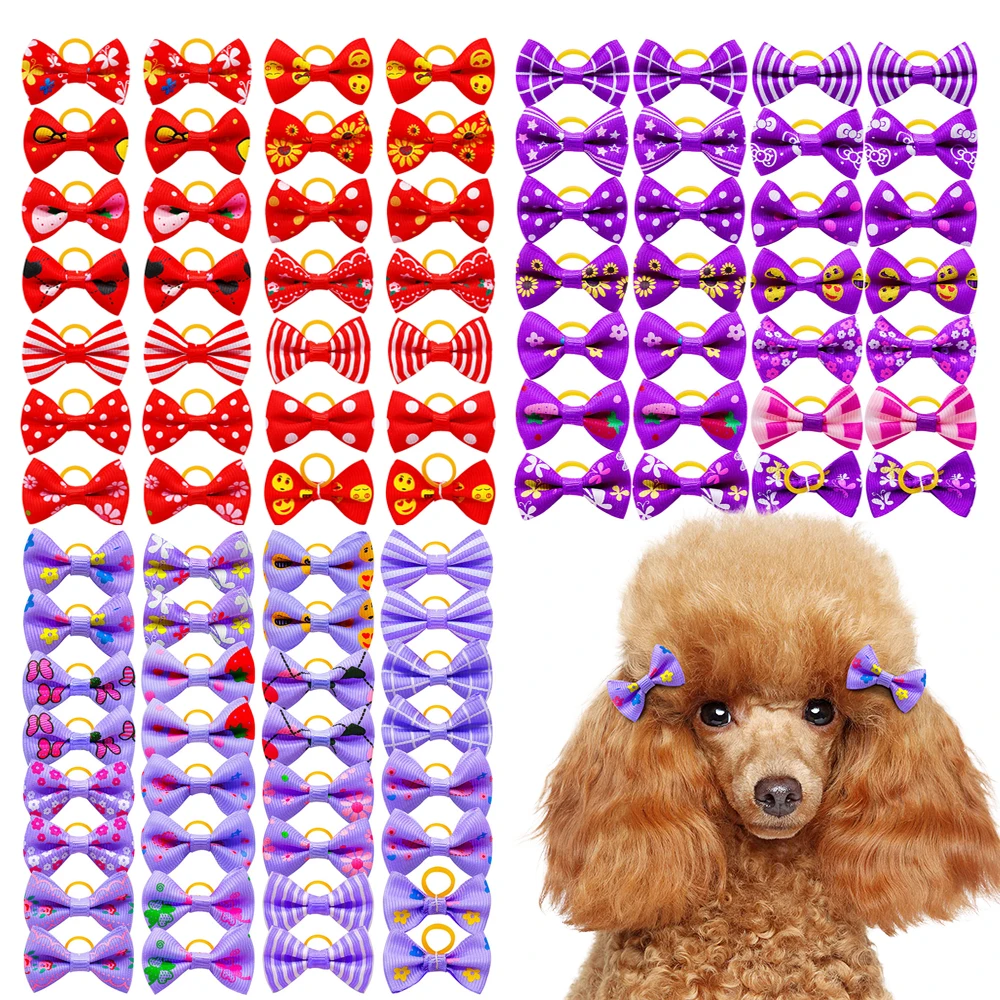 

10/20/30pcs Dog Bowknot Pet Hair Bows Grooming Doggy Bows with Rubber Bands For Small Dogs Cat Pet Headwear Dog Accessories