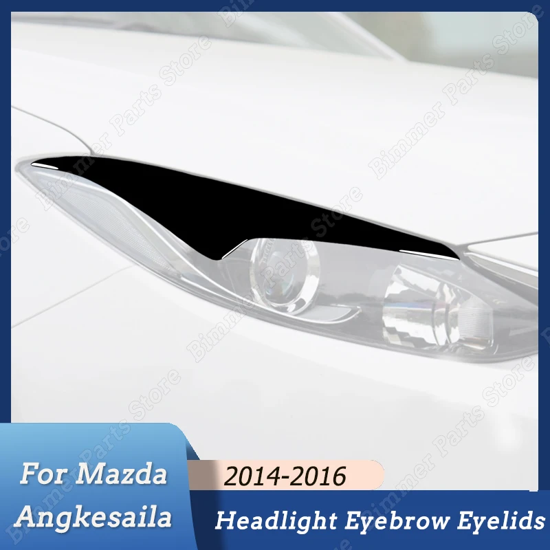 

Gloss Black Car Front Headlights Eyebrow Eyelids Lid Lamp Cover Stickers Trim Accessories for Mazda Angkesaila 2014 2015 2016