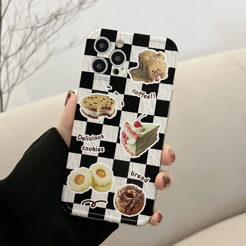 

Bread Checkerboard TPU Phone Case For iPhone 14 Pro Max 14 Plus 13 Mini 12 11 XS XR 8 7 All-inclusive Lens Drop Protection Case