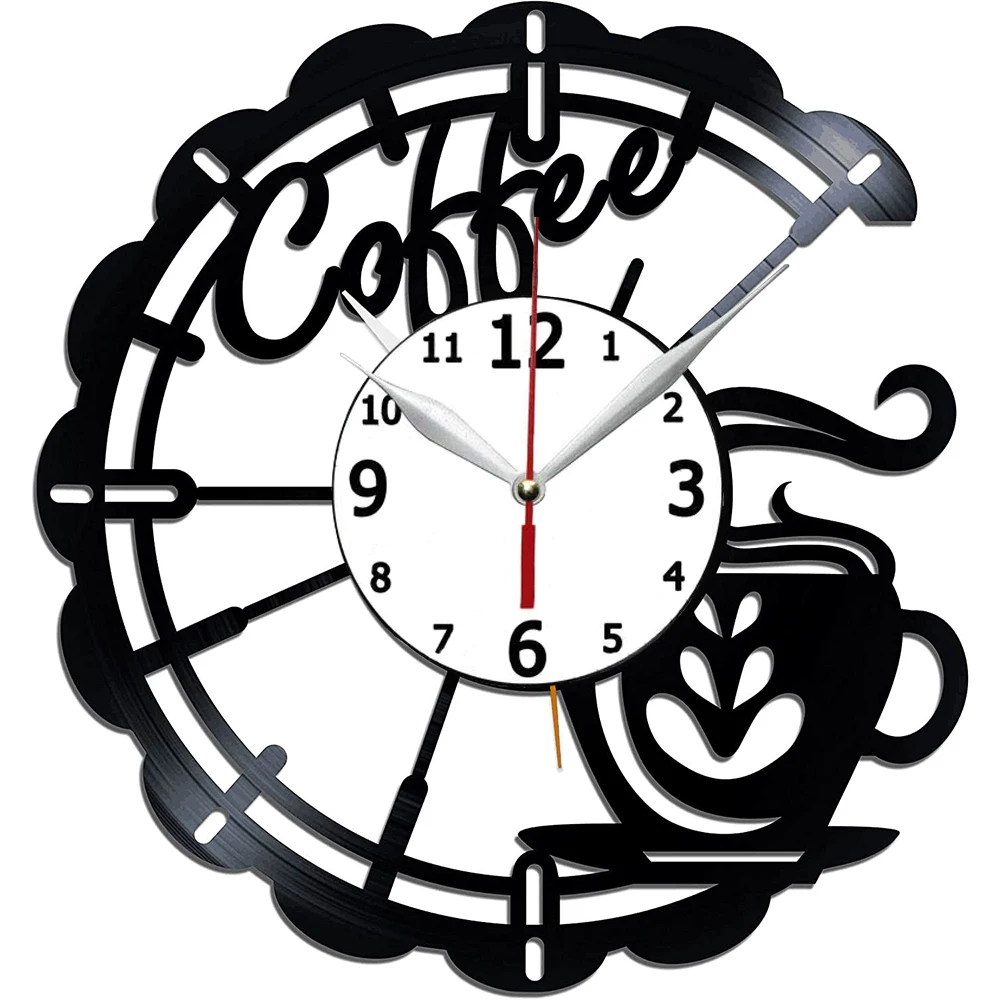 

Настенные виниловые часы с изображением кофе, кофейные часы 12 дюймов, оригинальный подарок, лучшие домашние украшения