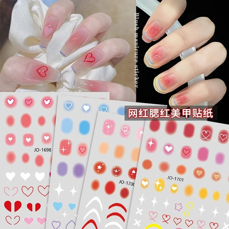 

5pcs Manicure Sticker Blush Peach Heart Love Paper Small Pattern Gradient Color Nail Decoration Adhesive Decal 2022 New Hot Sale