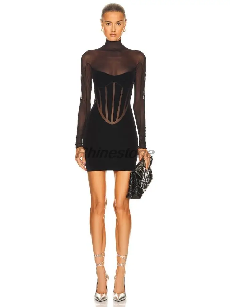 Европейское и американское сексуальное прозрачное короткое вечернее платье