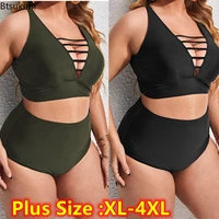 ladies plus size 4xl swimwear bikini sets black slim fit woman 2 pieces soft swimsuit female high waist 2 piece suit beachwear