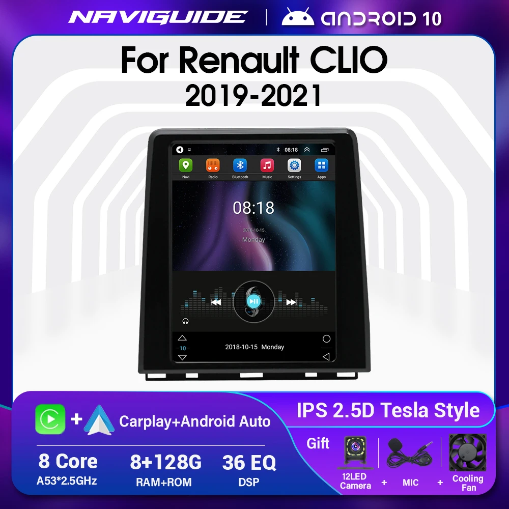 

Автомагнитола IDE для Renault Clio 5 2019-2021, 4G, Wi-Fi, Carplay, Android 10, экран Тесла, GPS-навигация, стерео, мультимедийный плеер