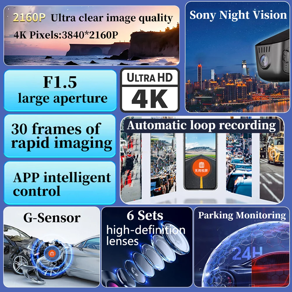 Фото ZJCGO для Cadillac CT4 CT5 V CT4-V CT5-V 2019-2024 UHD Автомобильный видеорегистратор 4K Видеорегистратор Видеорегистратор Приборная панель Камера Plug and play №4