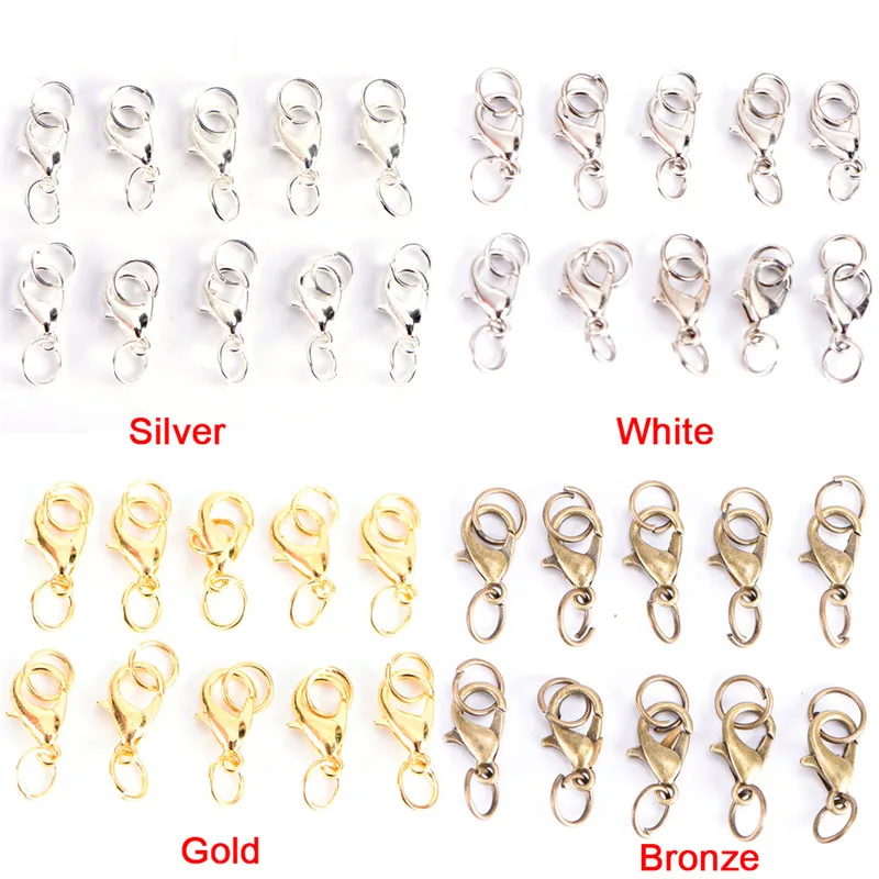 

20Pcs Boho Style Lobster Claw Clasps Split Ring Jump Rings Making Hook Beads Crimp End Spring Necklace Snap Chains Connector Set