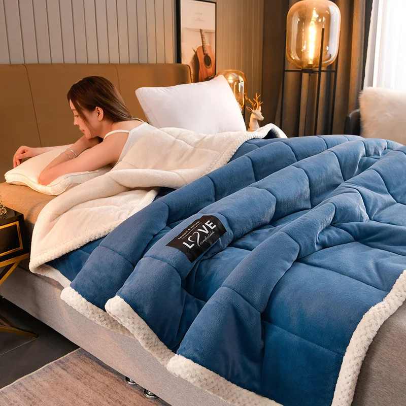 

Thickened three-layer cotton blanket winter nap blanket coral wool air conditioning blanket