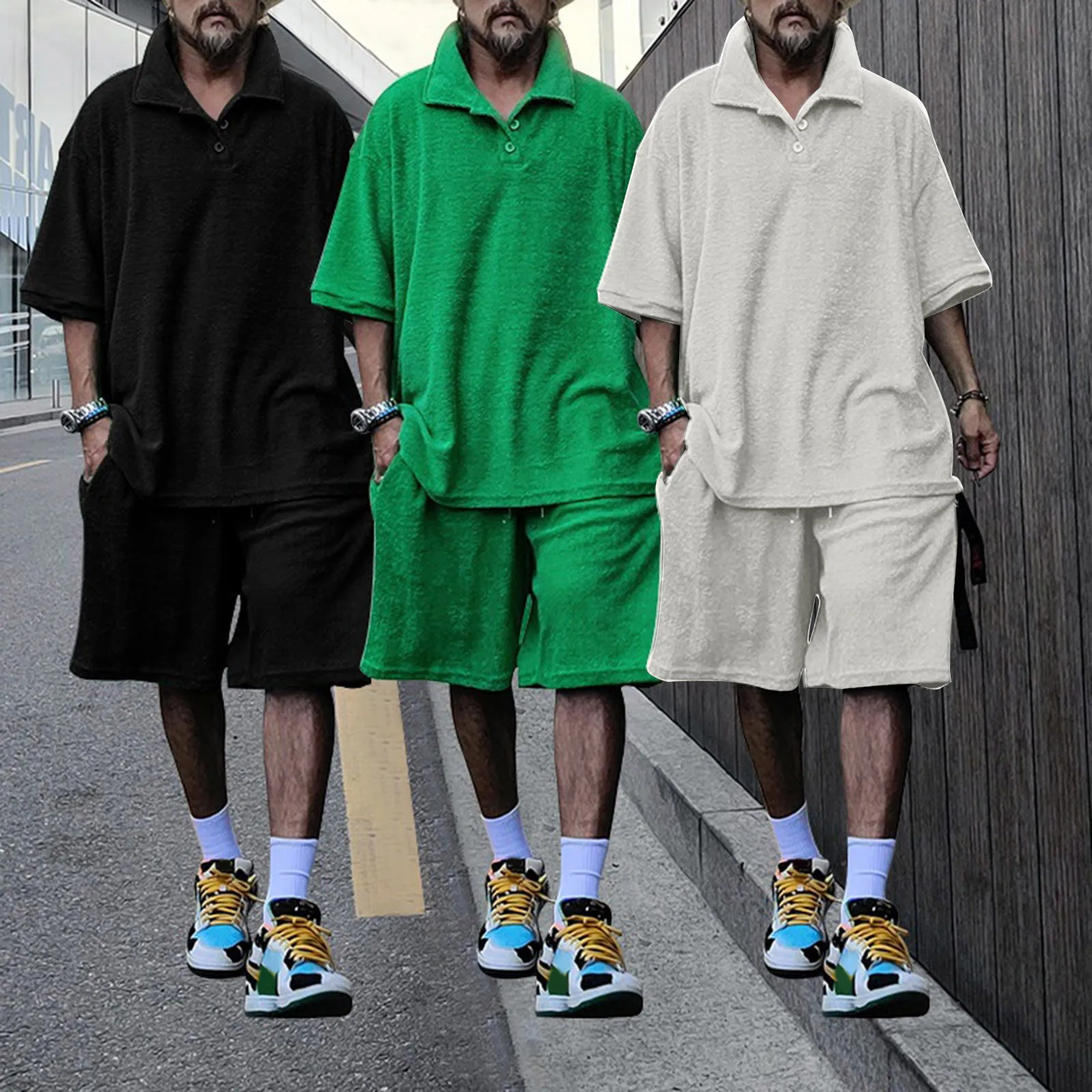 Summer Men's Sets Short Sleeve Tracksuit Mens Streetwear Fashion Men Lapel T-Shirt Shorts Two Pieces Sports Suit Clothing