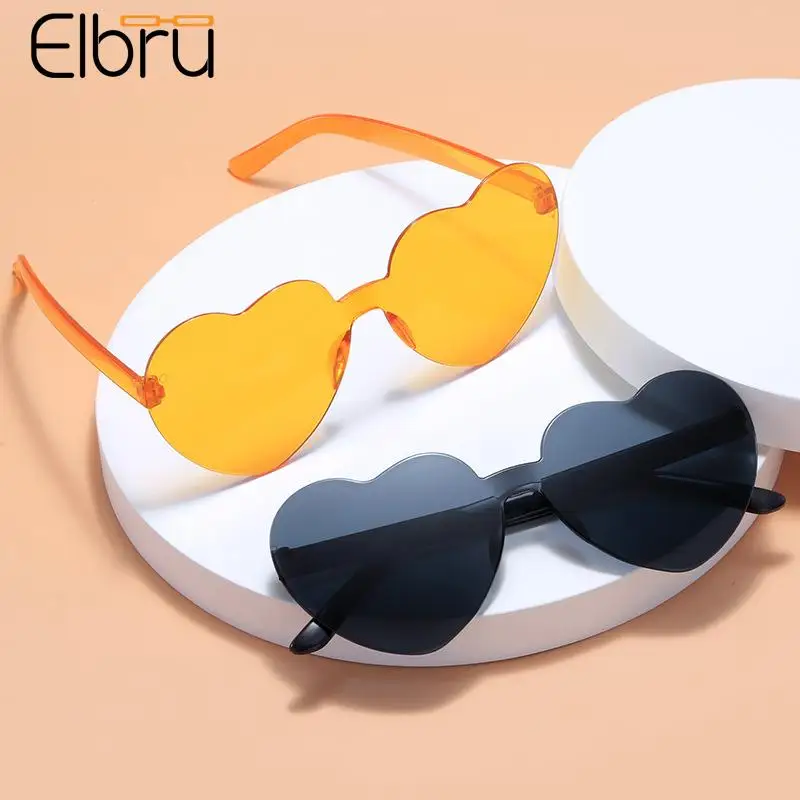 

Elbru Cute Love Shaped Sunglasses Women Frameless Party Wedding Color Cleart Lens Sunglasses Heart-Shaped Sunshade Eyeglasses