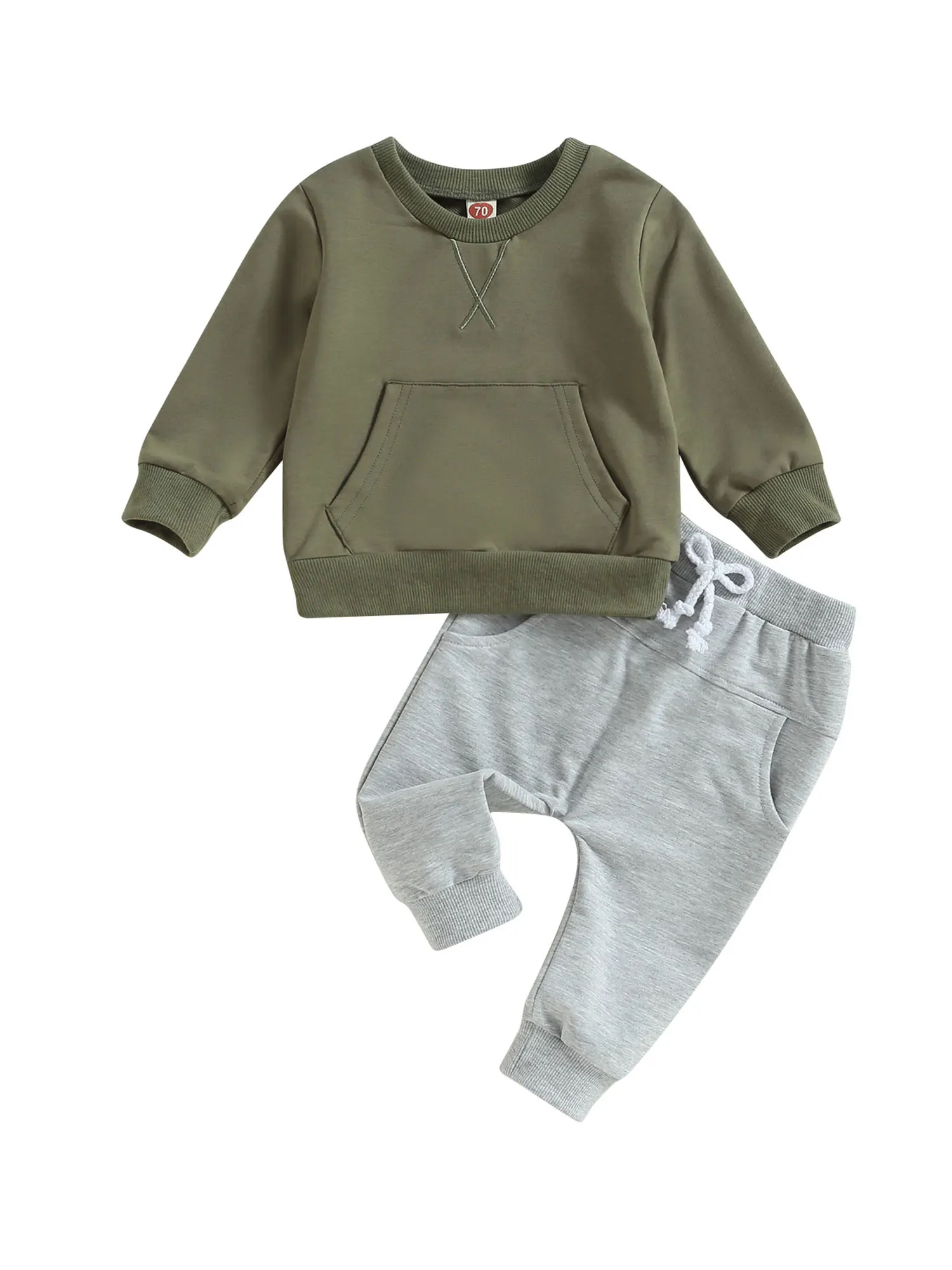 

Cute Infant Unisex Autumn Winter Clothes Cozy Pocketed Sweater Pants Set for Baby Boy Girl
