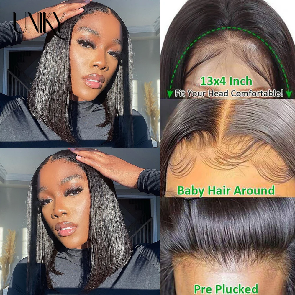 

Straight Lace Front Wig 13x4 HD Transparent Lace Frontal Wig PrePlucked With Baby Hair Peruvian 4x4 Closure Wig Human Hair Wigs