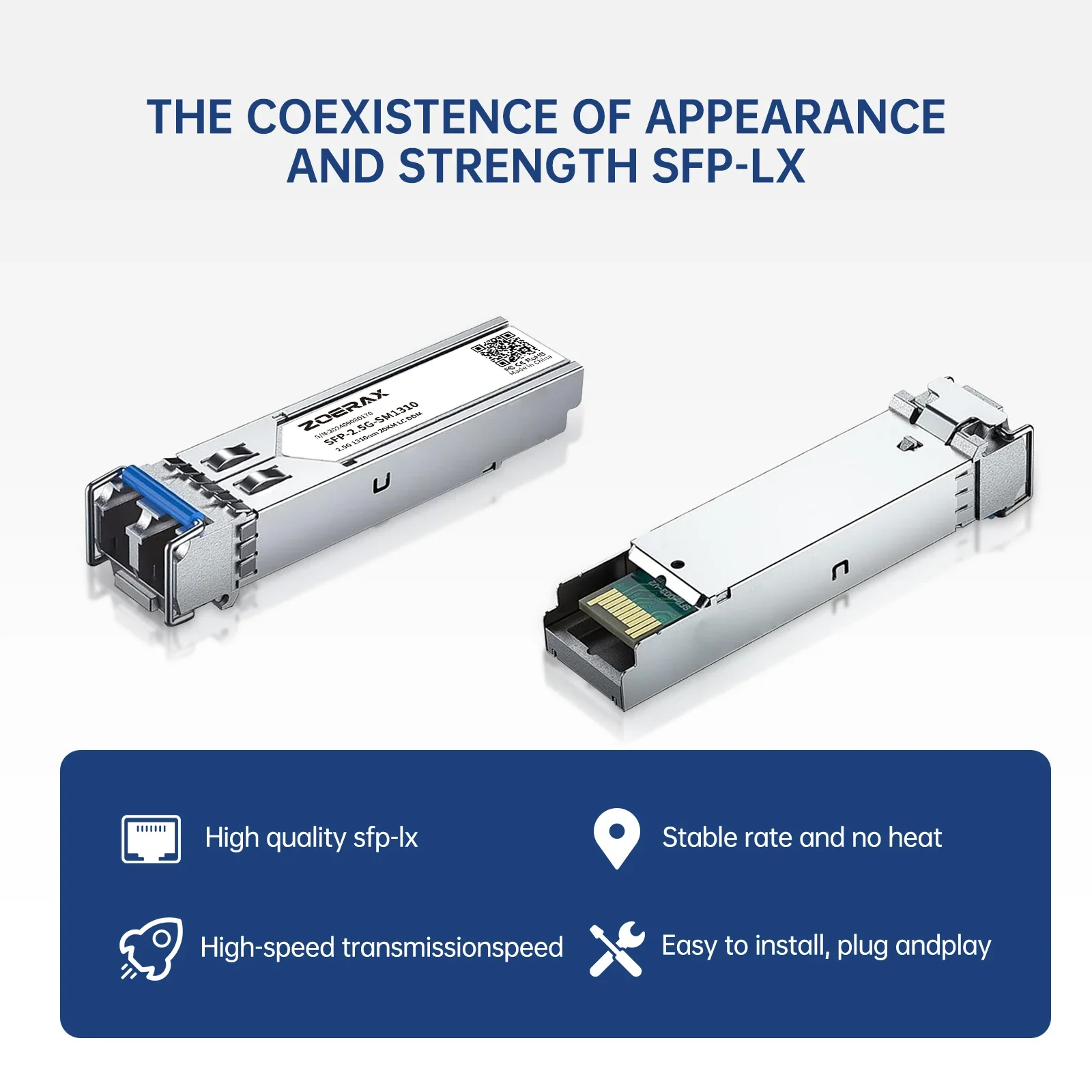 Модуль трансивера ZoeRax 2.5G SFP, одномодовый, LC Duplex, 1310 нм, до 20 км, с поддержкой DDM, широко совместим с Cisco, TP-Link (art.: 3920d9ce27fec) - 3920d9ce27fec