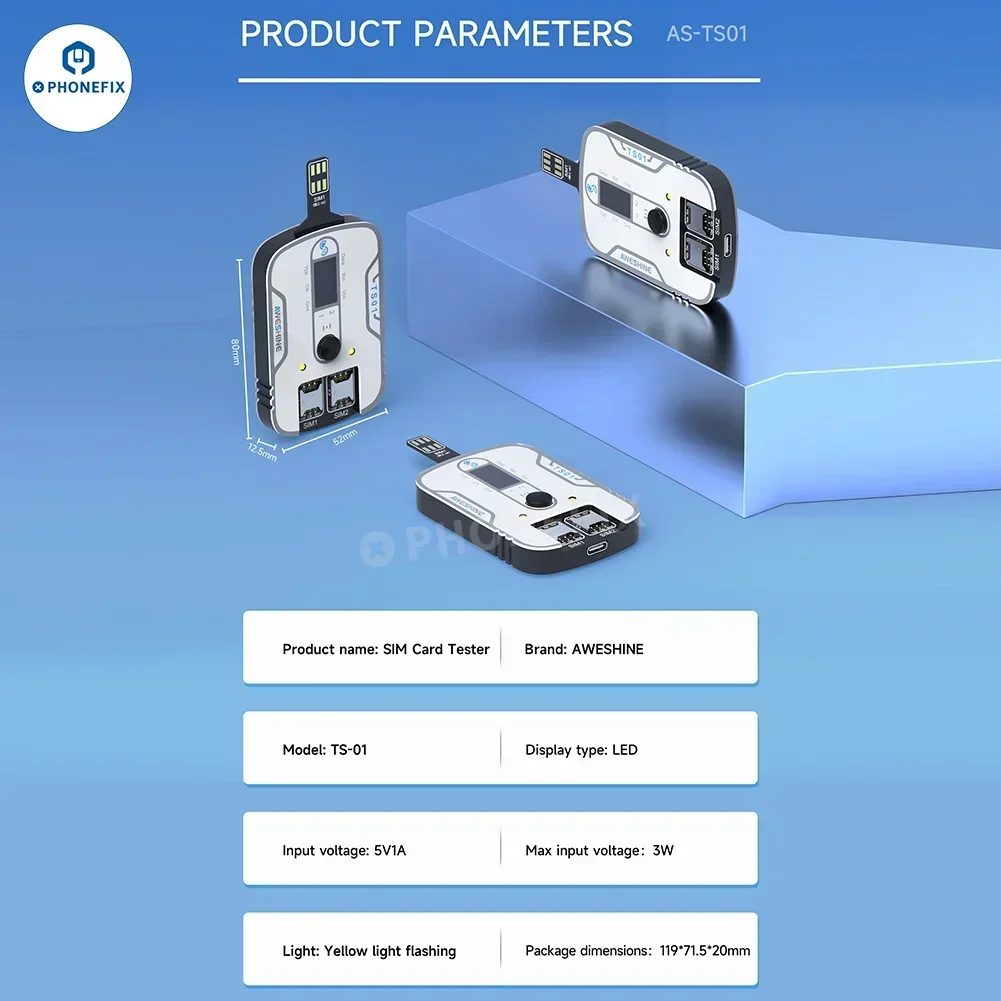 Aweshine TS-01 Универсальный тестер SIM-карты обнаруживает слоты для SIM-карт