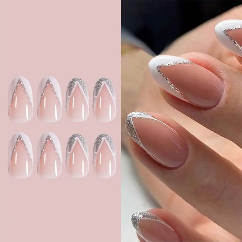 

24pcs Nude Acrylic False Nails Wearable French Tip Press on Nails Short Full Cover Nail Tips Detachable Finished Fingernails