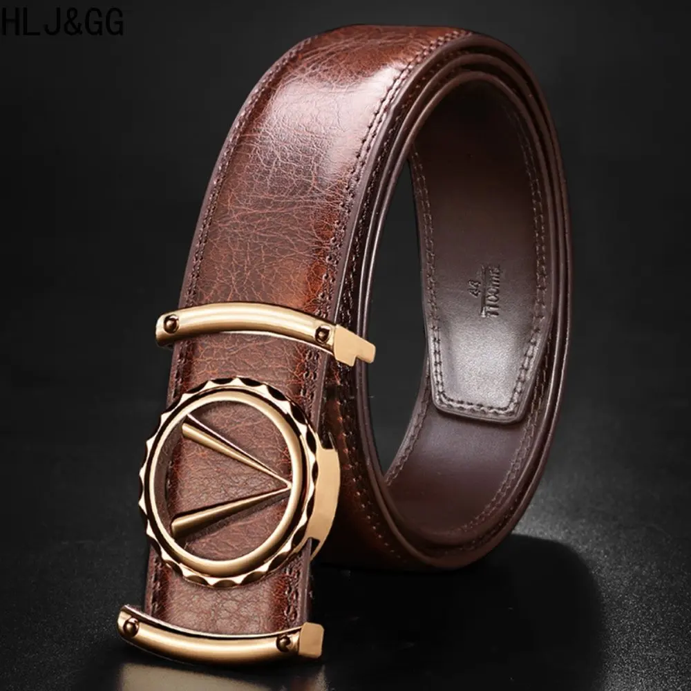 HLJ&GG Fashion Letter V Belts for Man High End Business Luxury Design Smooth Buckle Male Belt Classic Man's Jeans Waistband New