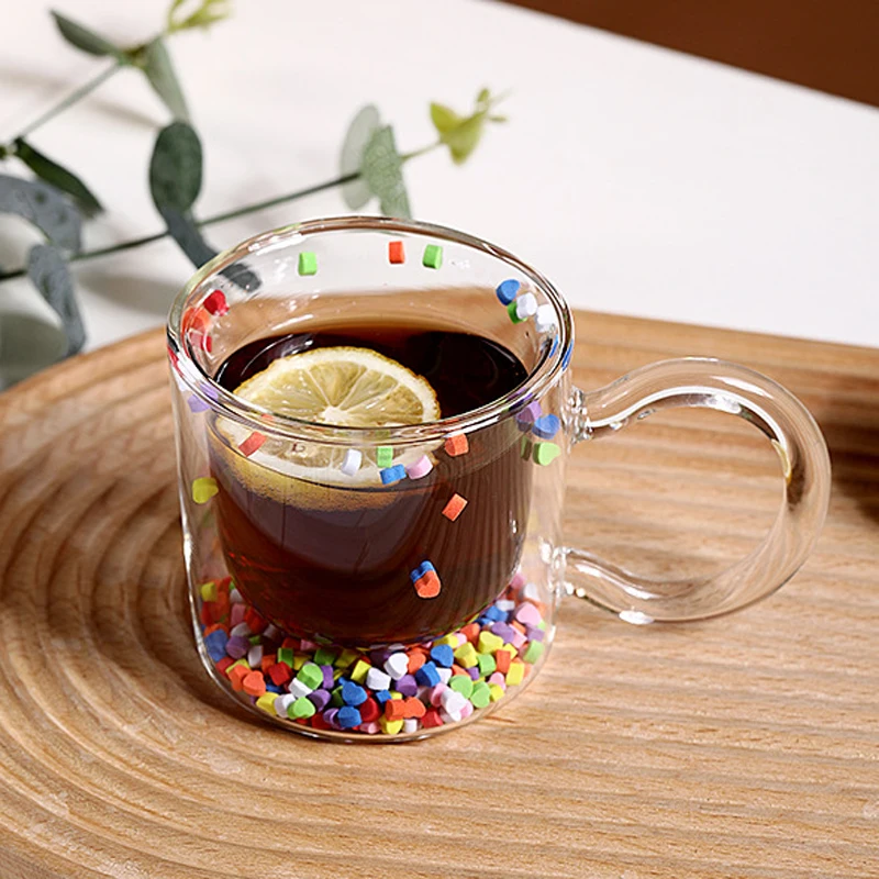 Милые Чашки с двойными стенками чашка для кофе плавающим сердечком