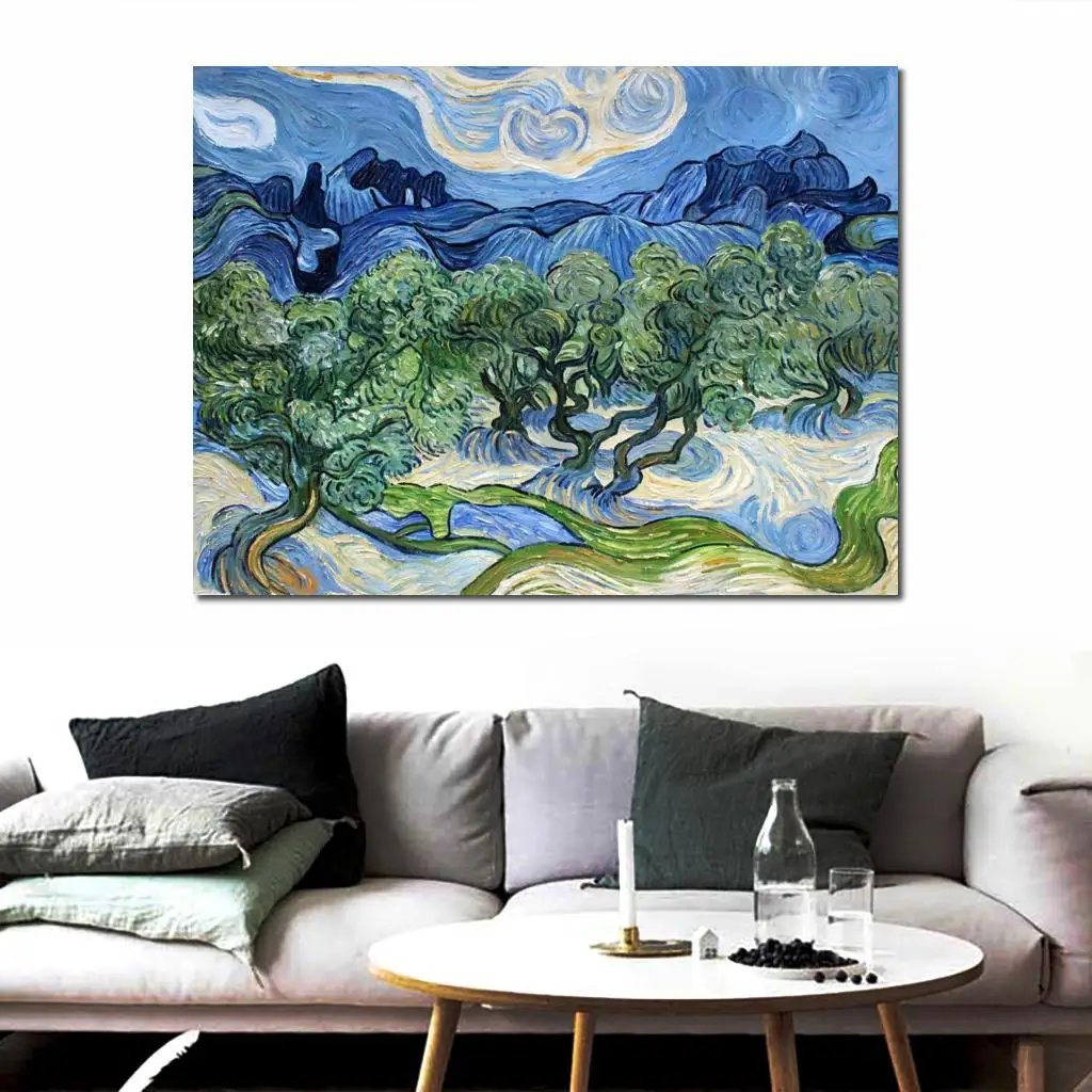 Картина маслом «Расцвет оливковых деревьев и каштановых ветвей» на холсте, репродукция ручной работы Винсента Ван Гога. Ландшафтный живописный шедевр.