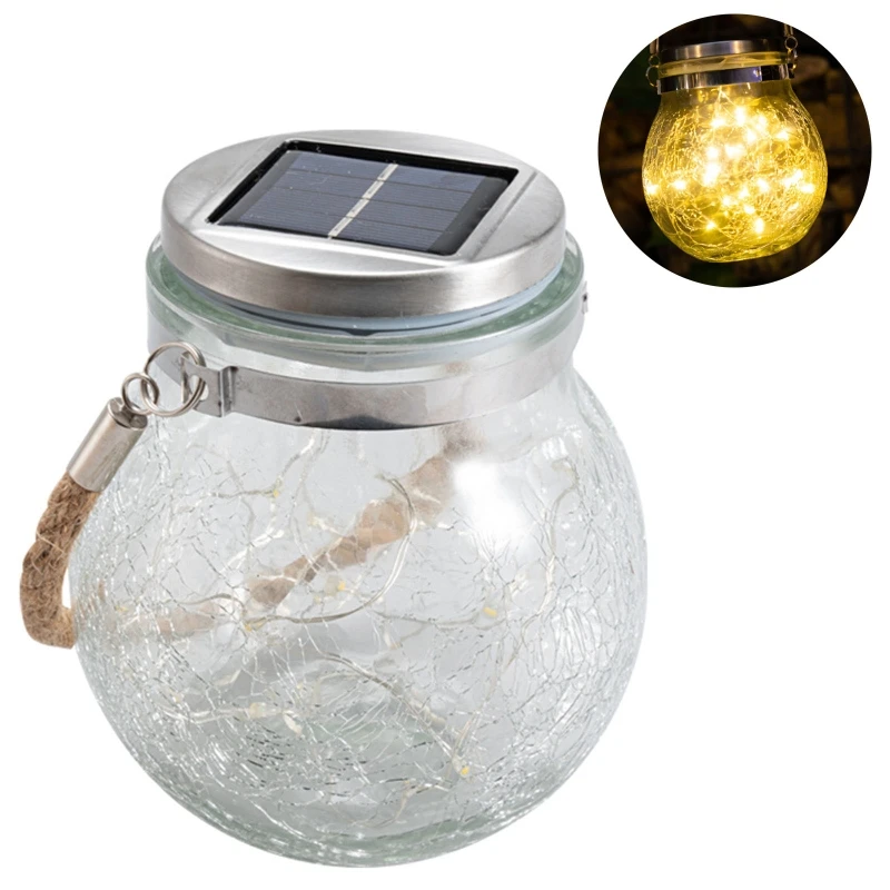 

Solar Light Bulb Thick Crack Glass Mason Jar LED Solar Lanterns Outdoor Hanging Waterproof Decor Lamp for Garden Patio