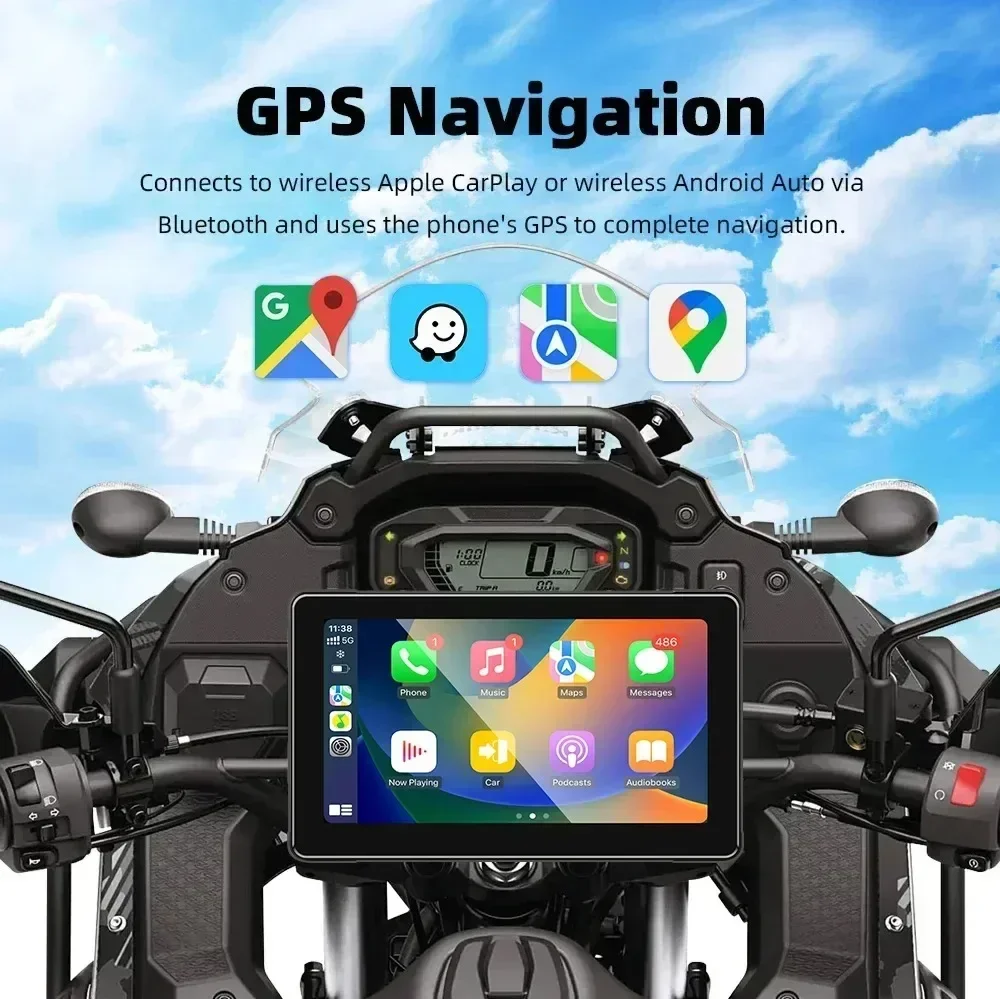 7-дюймовый 2K мотоциклетный видеорегистратор Carplay GPS-навигатор Портативный умный