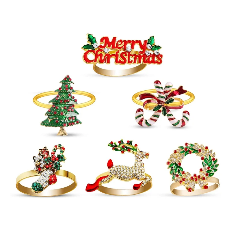 

Christmas Napkin Rings Of Set 6, Delicate Table Decors For Christmas Holiday Wedding Banquet Birthday Daily Table Deco