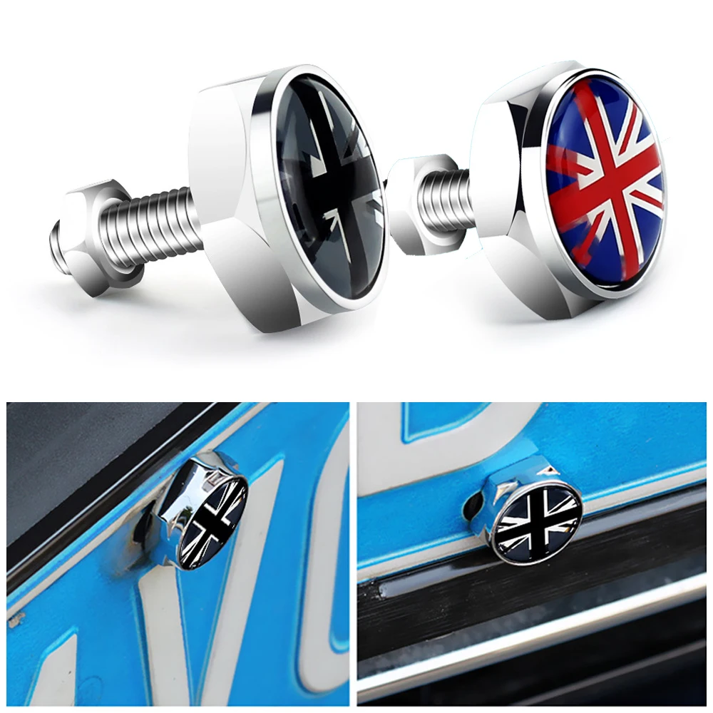 

4Pcs Car License Plate Frame Fixed Bolt Screw Nut Caps Union Jack For BMW Mini Cooper JCW One S Countryman Styling Accessories