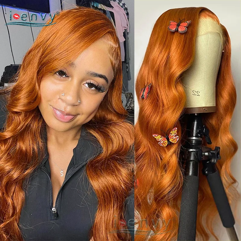 

Orange Ginger Lace Front Wigs Human Hair Peruvian 13X4 Highlight Blonde Lace Frontal Wigs Pre Plucked Body Wave Human Hair Wig