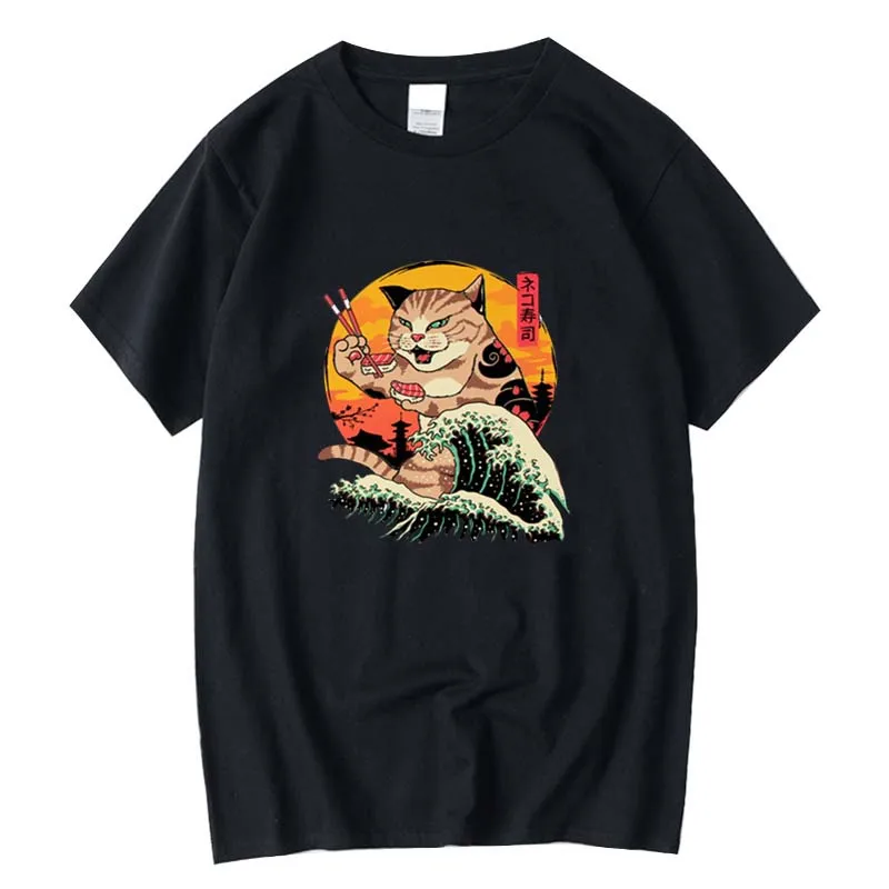 

FPACE top quality 100% cotton Anime T-shirt Cool cat printed men T shirt casual o-neck loose t-shirt mens tees shirts male tops
