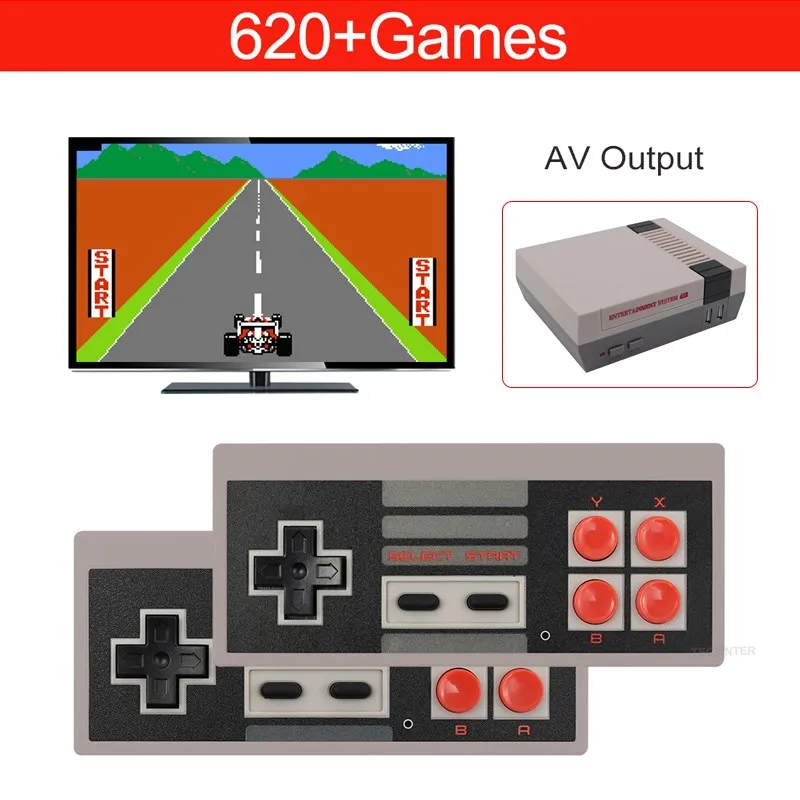 

Retro Video Game Console Dual Wireless Gamepad Handheld Game Console Built-in Classic 620 NES Games 4K TV Game Player AV Output