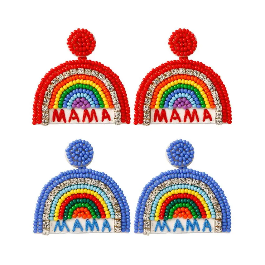 

Arched Rainbow Seed Beaded MAMA Earrings for Women 2023 Newest High Quality Mother's Day Gifts Free Shipping Felt Back