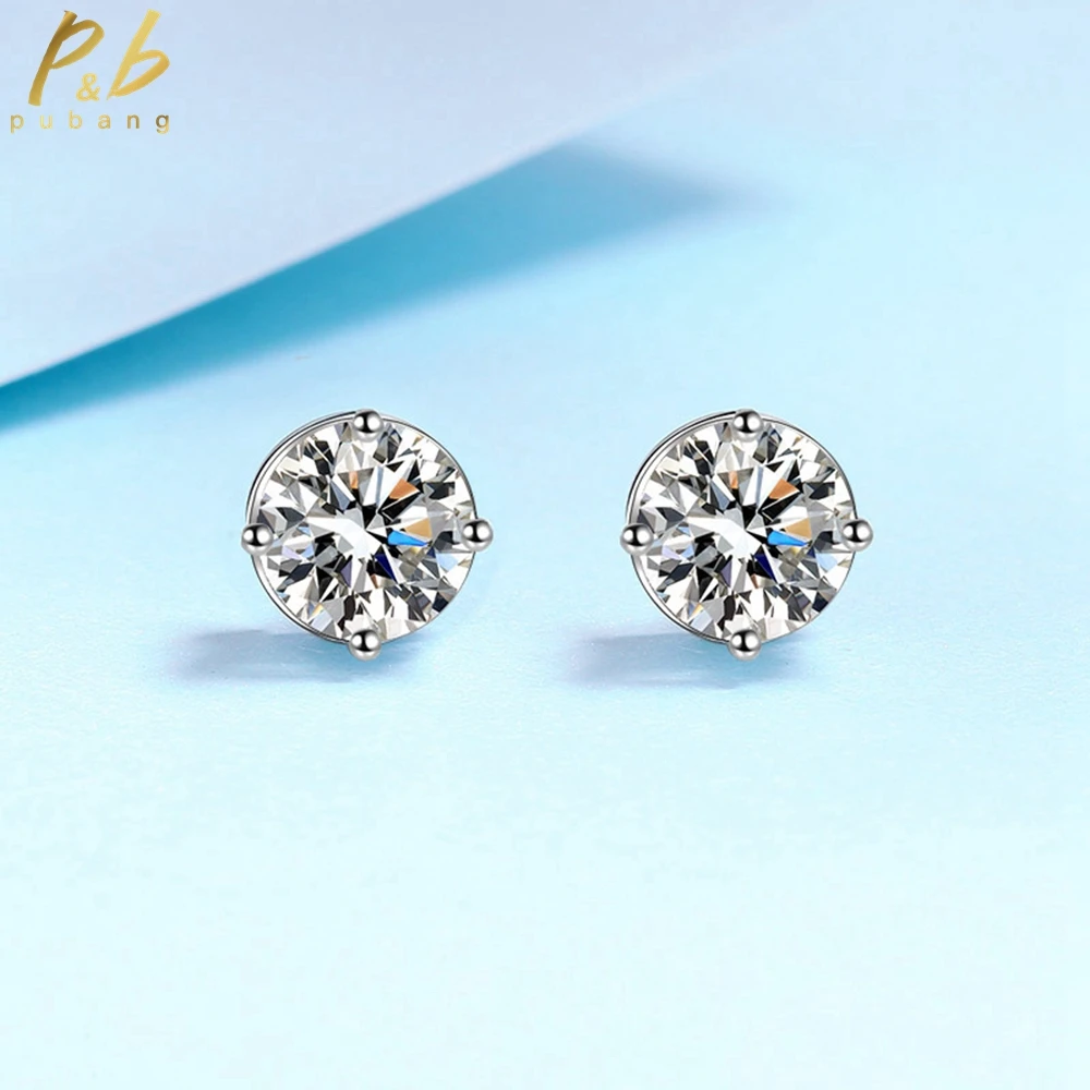 

PuBang Fine Jewelry Solid 925 Sterling Silver Moissanite Diamond Simple Round Stud Earrings for Women Wedding Gift Free Shipping