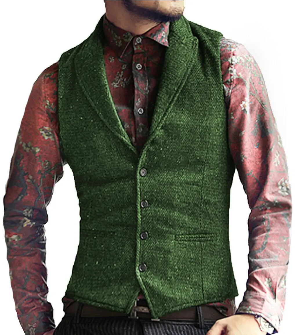 

Men's Suit Vest Herringbone Tattoo Slim Fit Lapel Chalecos Party Shopping